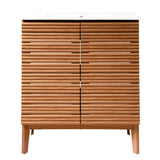 Calandre Thin Linear Slat Modern Farmhouse 2-Shelf Bath Vanity Cabinet Only (Sink Basin not Included)