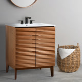 Calandre Thin Linear Slat Modern Farmhouse 2-Shelf Bath Vanity Cabinet Only (Sink Basin not Included)