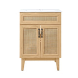 Javer Rattan Modern Farmhouse 2-Shelf Bath Vanity Cabinet Only (Sink Basin not Included) - JONATHAN Y