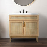 Javer Rattan Modern Farmhouse 2-Shelf Bath Vanity Cabinet Only (Sink Basin not Included)