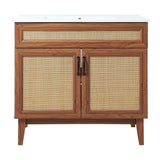 Javer Rattan Modern Farmhouse 2-Shelf Bath Vanity Cabinet Only (Sink Basin not Included)