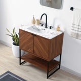 Juhl Chevron-Front Modern Minimalist 2-Shelf Bath Vanity Cabinet Only (Sink Basin Not Included)