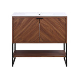 Juhl Chevron-Front Modern Minimalist 2-Shelf Bath Vanity Cabinet Only (Sink Basin Not Included)