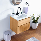 Sherwin Slat Modern Coastal 2-Drawer Wall Mounted Bath Vanity Cabinet Only (Sink Basin Not Included) - JONATHAN Y