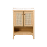 Jasper Rattan Modern Coastal 2-Shelf Bath Vanity Cabinet Only (Sink Basin Not Included) - JONATHAN Y