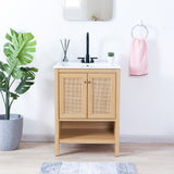 Jasper Rattan Modern Coastal 2-Shelf Bath Vanity Cabinet Only (Sink Basin Not Included) - JONATHAN Y