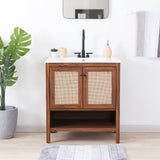 Jasper Rattan Modern Coastal 2-Shelf Bath Vanity Cabinet Only (Sink Basin Not Included)