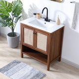 Jasper Rattan Modern Coastal 2-Shelf Bath Vanity Cabinet Only (Sink Basin Not Included)
