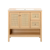Jasper Rattan Modern Coastal 2-Shelf Bath Vanity Cabinet Only (Sink Basin Not Included)