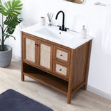 Jasper Rattan Modern Coastal 2-Shelf Bath Vanity Cabinet Only (Sink Basin Not Included)