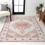 Eleanor Vintage Medallion Border Machine-washable Area Rug