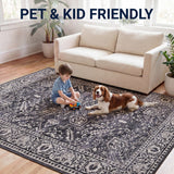 Eleanor Vintage Medallion Border Machine-washable Area Rug
