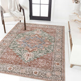Eleanor Vintage Medallion Border Machine-washable Area Rug