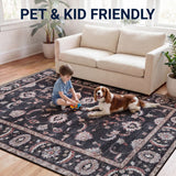 Arabella Vintage Floral Border Machine-washable Area Rug