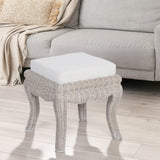 Rowan 19.7" Bohemian Designer Woven Rattan/Wood Vanity Stool - JONATHAN Y