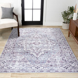 Didim Boho Gray Medallion Washable Area Rug