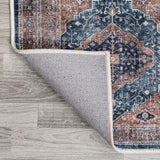 Alacati Ogee Medallion Washable Area Rug Navy/Brown / Runner / 2' X 8' – BACK