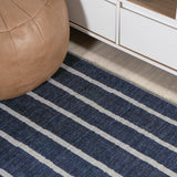 Rand Distressed Ticking Stripe Machine-washable Area Rug