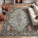 Superbia Boho Medallion Border Non-slip Machine-washable Area Rug
