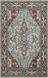 Superbia Boho Medallion Border Non-slip Machine-washable Area Rug