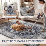 Superbia Boho Medallion Border Non-slip Machine-washable Area Rug