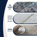 Subtlety Medallion All-over Floral Border Non-slip Machine-washable Area Rug