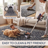 Subtlety Medallion All-over Floral Border Non-slip Machine-washable Area Rug