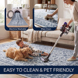 Subtlety Medallion All-over Floral Border Non-slip Machine-washable Area Rug
