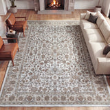 Subtlety Medallion All-over Floral Border Non-slip Machine-washable Area Rug