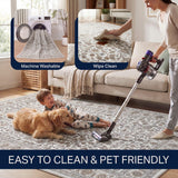 Subtlety Medallion All-over Floral Border Non-slip Machine-washable Area Rug