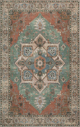 Sersi Ornate Large Medallion Border Non-slip Machine-washable Area Rug