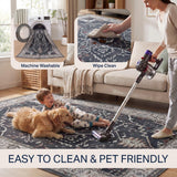 Sersi Ornate Large Medallion Border Non-slip Machine-washable Area Rug