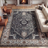 Sersi Ornate Large Medallion Border Non-slip Machine-washable Area Rug
