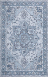 Sersi Ornate Large Medallion Border Non-slip Machine-washable Area Rug