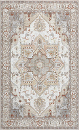 Sersi Ornate Large Medallion Border Non-slip Machine-washable Area Rug