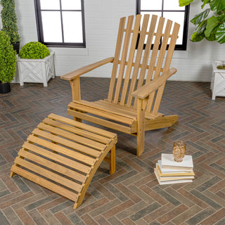 Saranac 2-Piece Traditional Rustic Acacia Wood Adirondack Chair with Detachable Ottoman - JONATHAN Y
