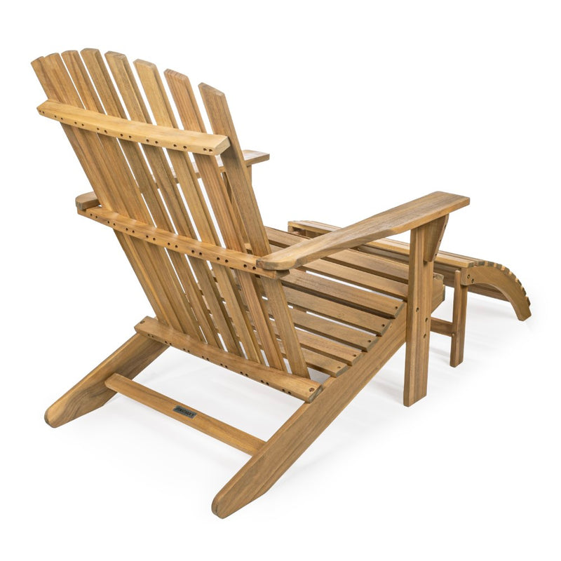 Saranac 2-Piece Traditional Rustic Acacia Wood Adirondack Chair with Detachable Ottoman - JONATHAN Y