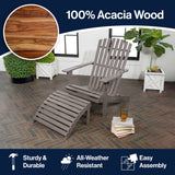 Saranac 2-Piece Traditional Rustic Acacia Wood Adirondack Chair with Detachable Ottoman