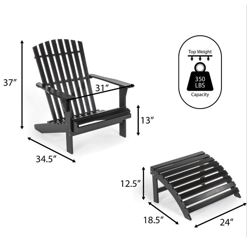 Saranac 2-Piece Traditional Rustic Acacia Wood Adirondack Chair with Detachable Ottoman - JONATHAN Y