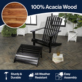 Saranac 2-Piece Traditional Rustic Acacia Wood Adirondack Chair with Detachable Ottoman