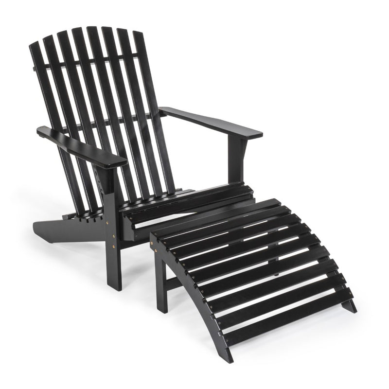 Saranac 2-Piece Traditional Rustic Acacia Wood Adirondack Chair with Detachable Ottoman - JONATHAN Y