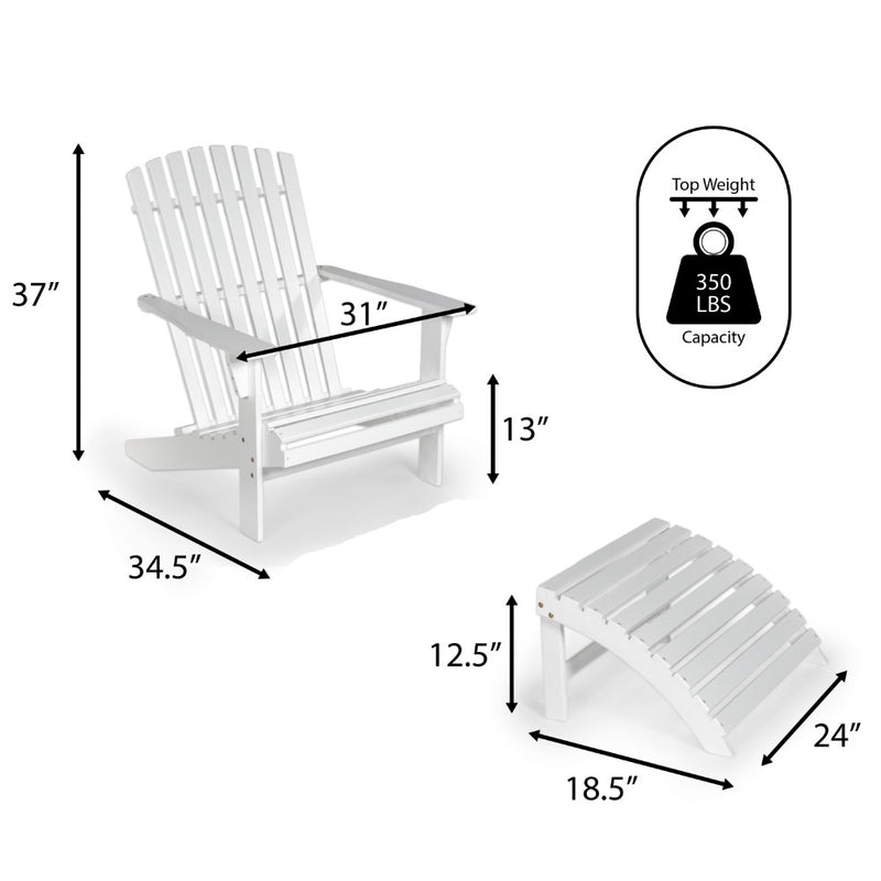 Saranac 2-Piece Traditional Rustic Acacia Wood Adirondack Chair with Detachable Ottoman - JONATHAN Y