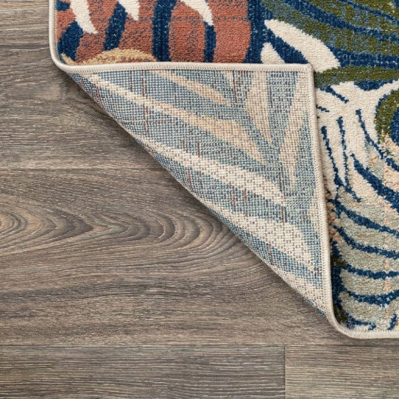 Tropics Palm Leaves Indoor/outdoor Area Rug Dark Blue/Multi / Runner / 2'3" X 8' – BACK