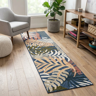 Tropics Palm Leaves Indoor/outdoor Area Rug Dark Blue/Multi / Runner / 2'3" X 8' – ROOM3