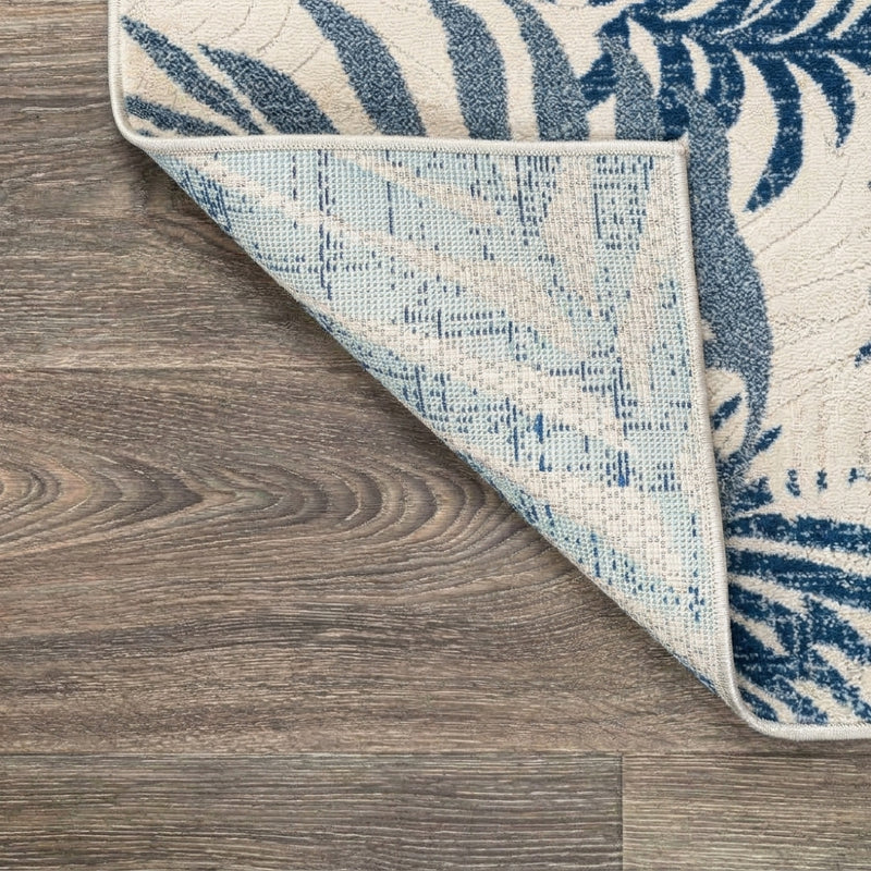 Tropics Palm Leaves Indoor/outdoor Area Rug Cream/Dark Blue / Runner / 2'3" X 8' – BACK