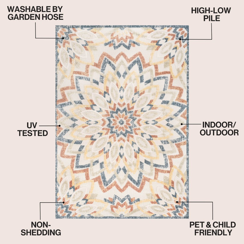 Flora Abstract Bold Mandala High-low Indoor/outdoor Area Rug