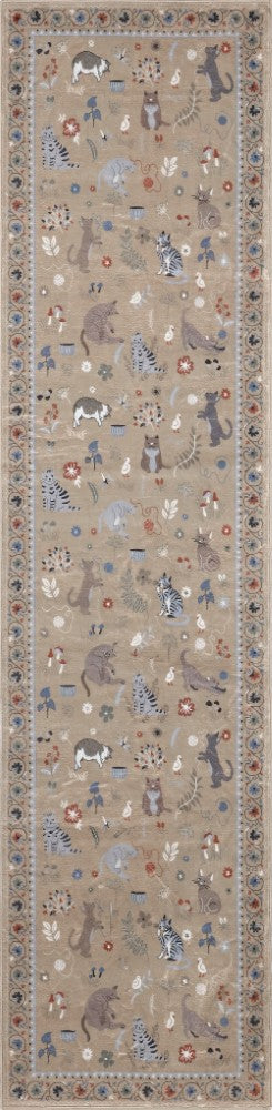 Catmosphere Festive Feline Floral Border Non-slip Machine-washable Area Rug