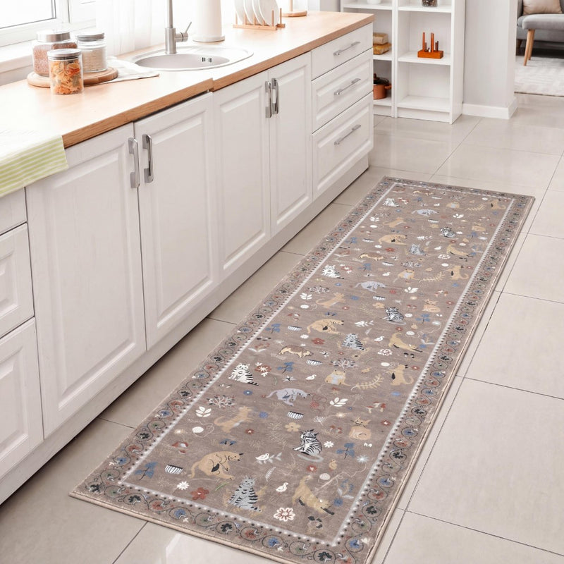 Catmosphere Festive Feline Floral Border Non-slip Machine-washable Area Rug