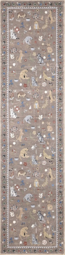 Catmosphere Festive Feline Floral Border Non-slip Machine-washable Area Rug
