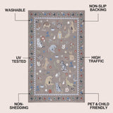 Catmosphere Festive Feline Floral Border Non-slip Machine-washable Area Rug